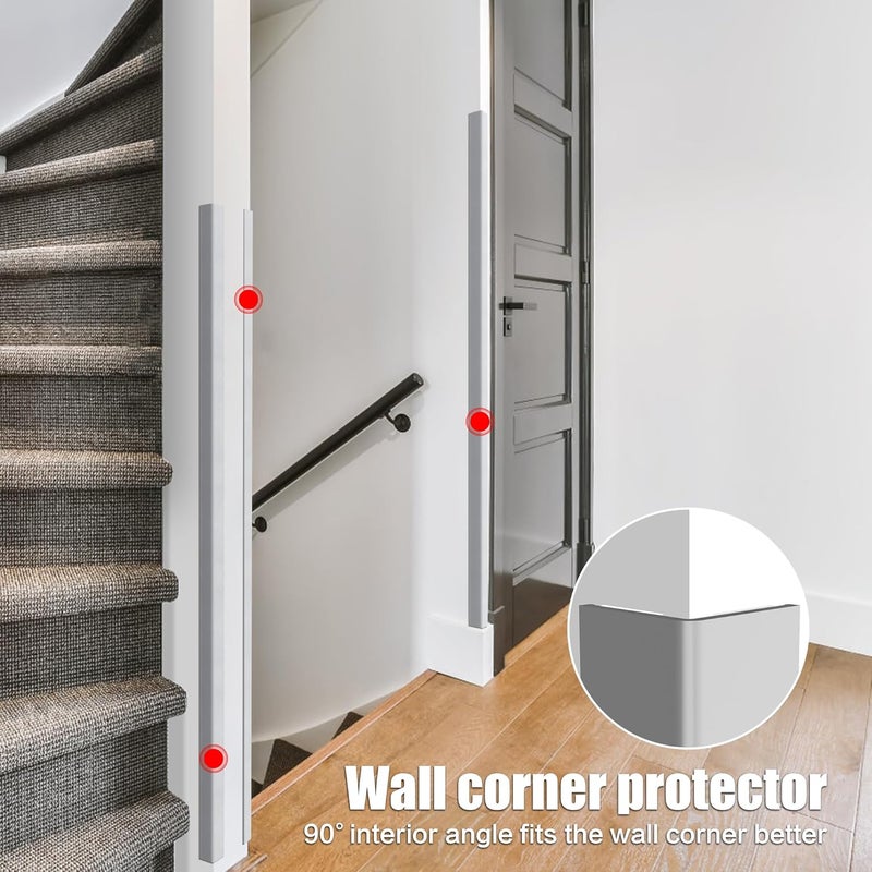 Frychee ‎ Wall Corner Protector, Walls Edge Protector，Self-Adhesive Wall Corner Guards,PVC Double Side Edge Protector， Furniture Stairs Guard (Gray 2PCS 100cm/39.37in) - Image 2